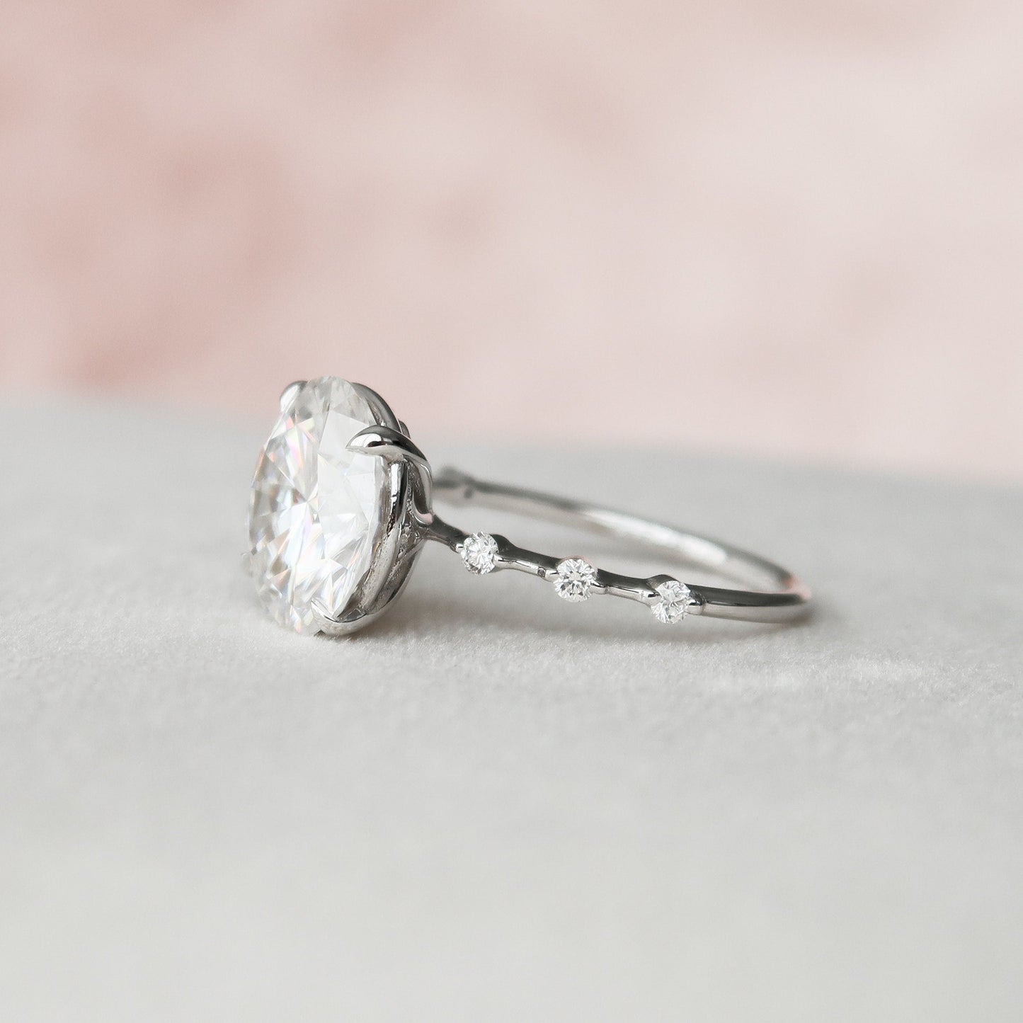 4 CT Round Dainty Pave Moissanite Engagement Ring