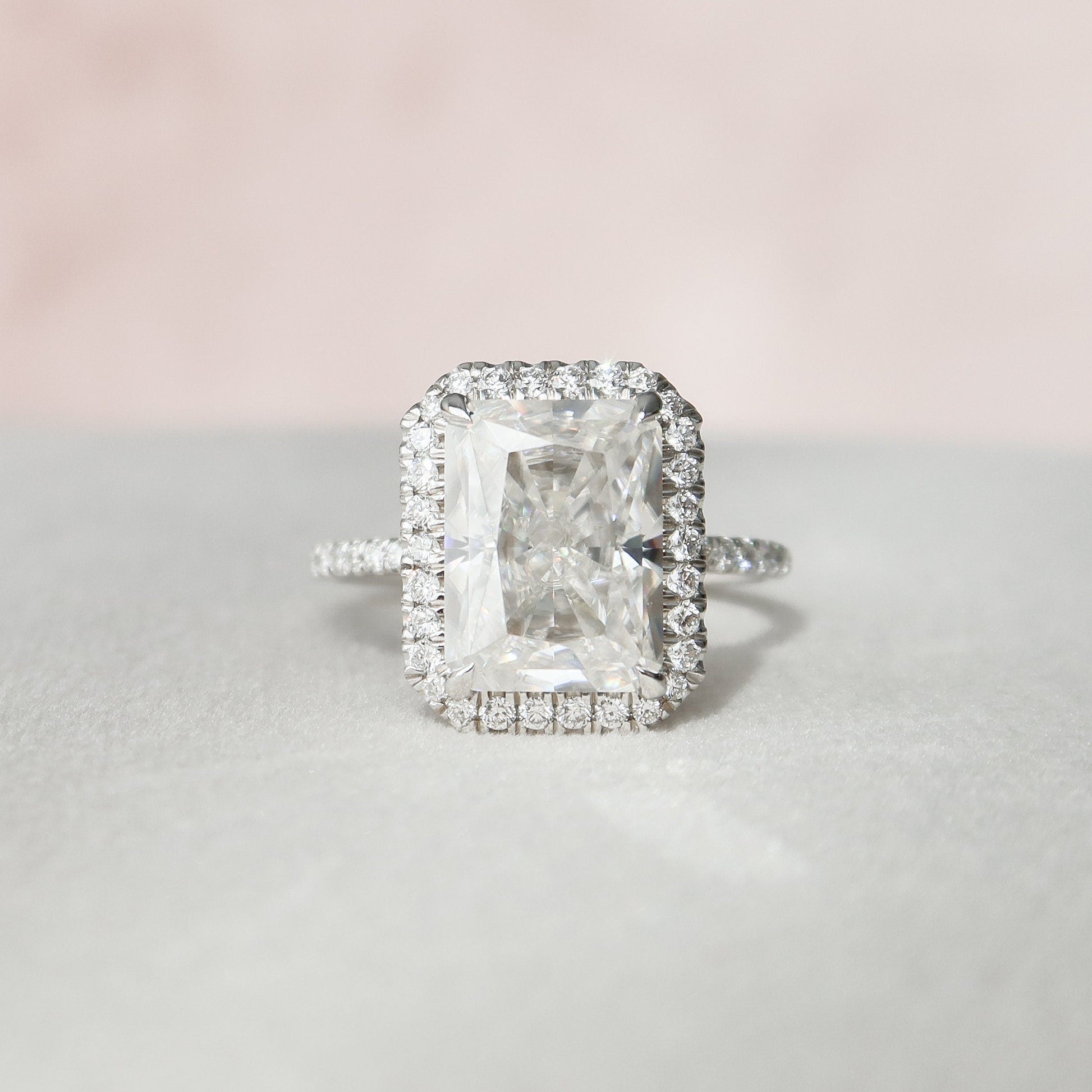 5 CT Radiant Halo & Pave Moissanite Engagement Ring