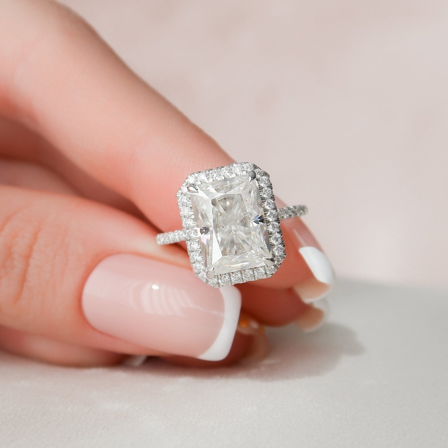 5 CT Radiant Halo & Pave Moissanite Engagement Ring