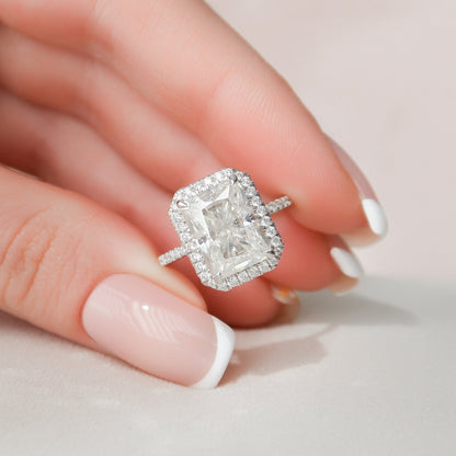 5 CT Radiant Halo & Pave Moissanite Engagement Ring