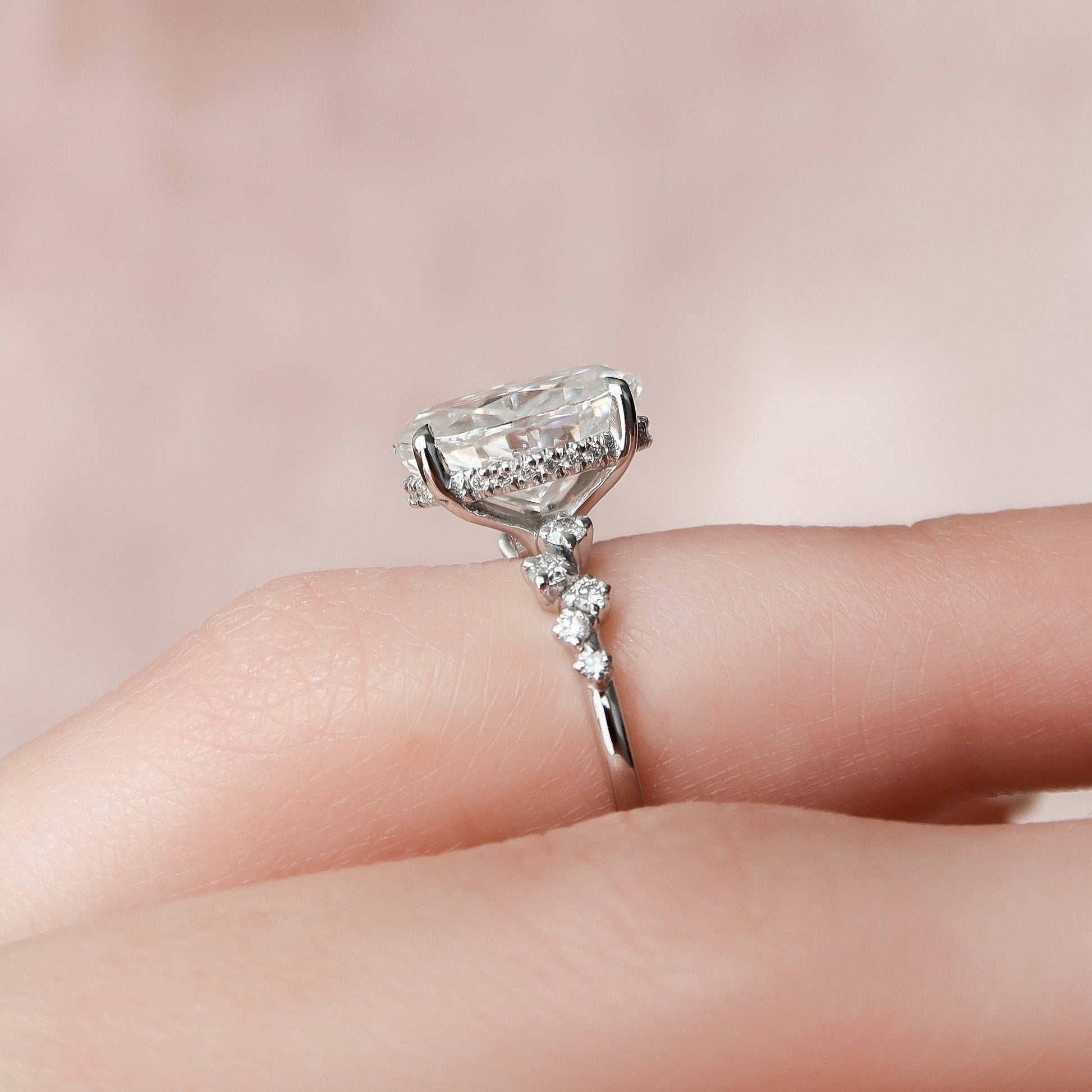 3 CT Oval Hidden Halo & Pave Moissanite Engagement Ring