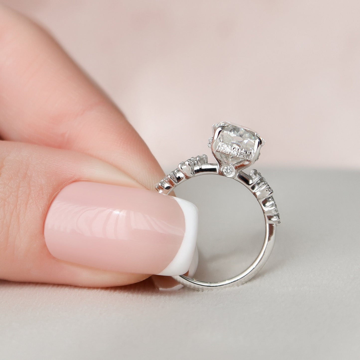 3 CT Oval Hidden Halo & Pave Moissanite Engagement Ring