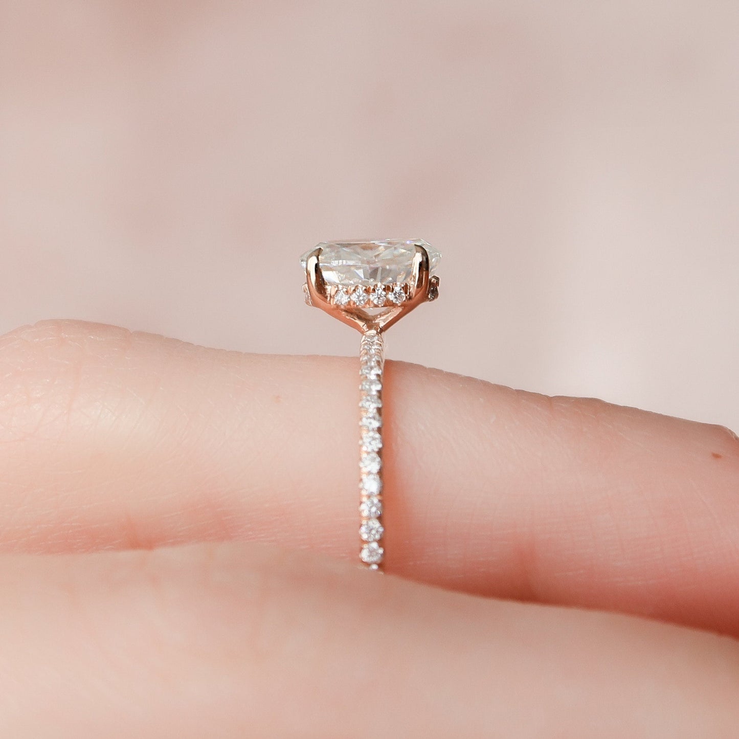 1 CT Oval Hidden Halo & Pave Moissanite Engagement Ring