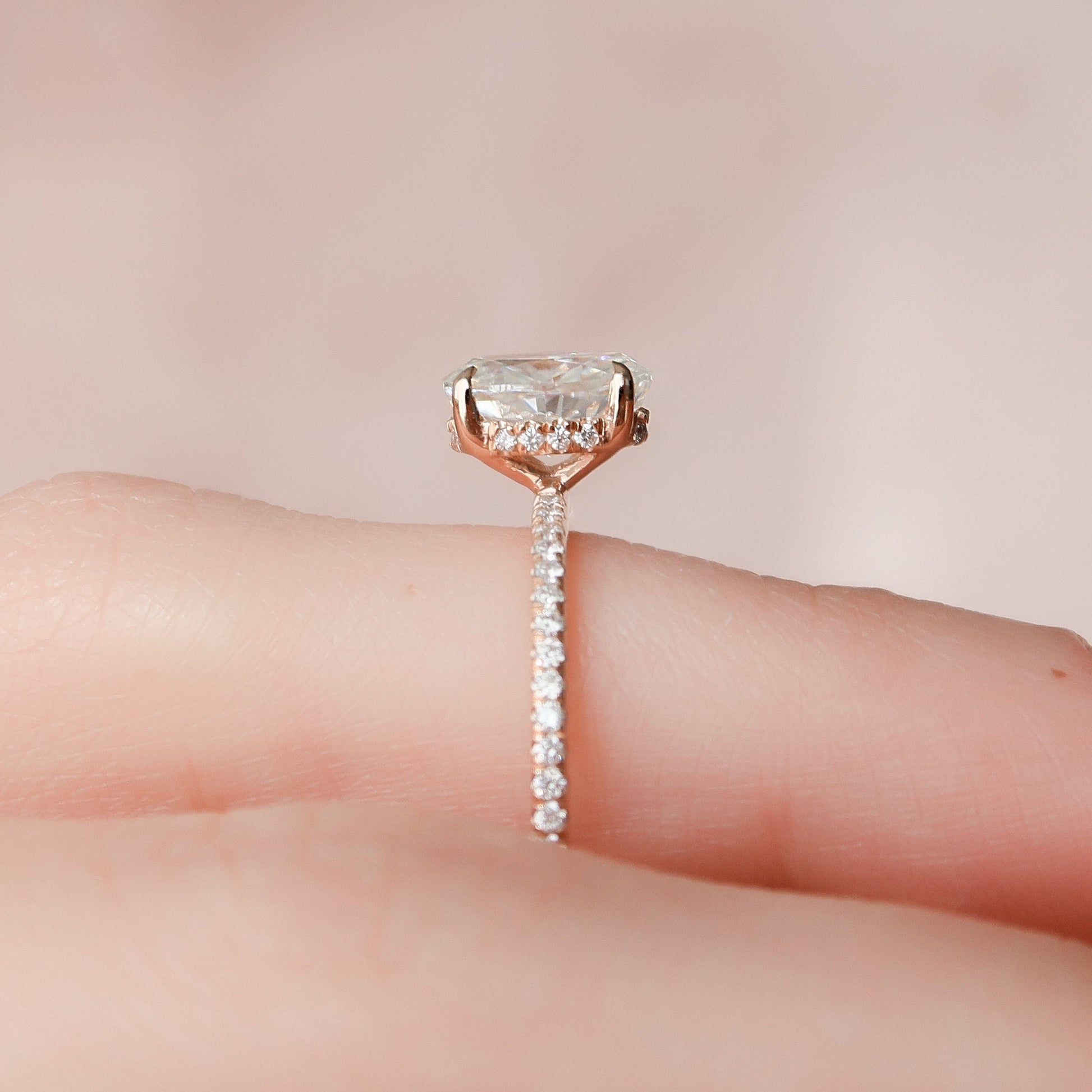 1 CT Oval Hidden Halo & Pave Moissanite Engagement Ring