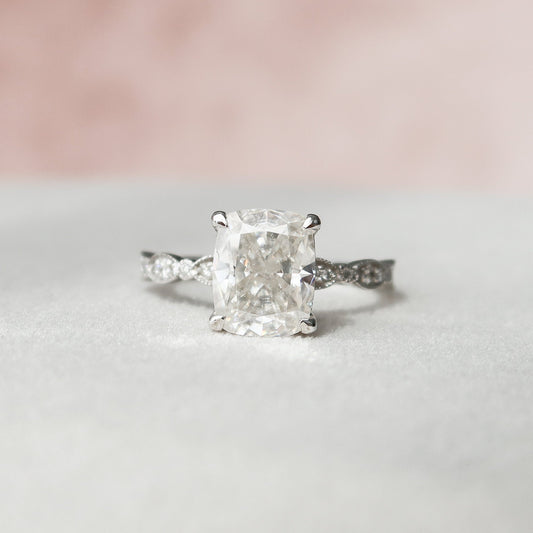 2.5 CT Cushion Pave Moissanite Engagement Ring