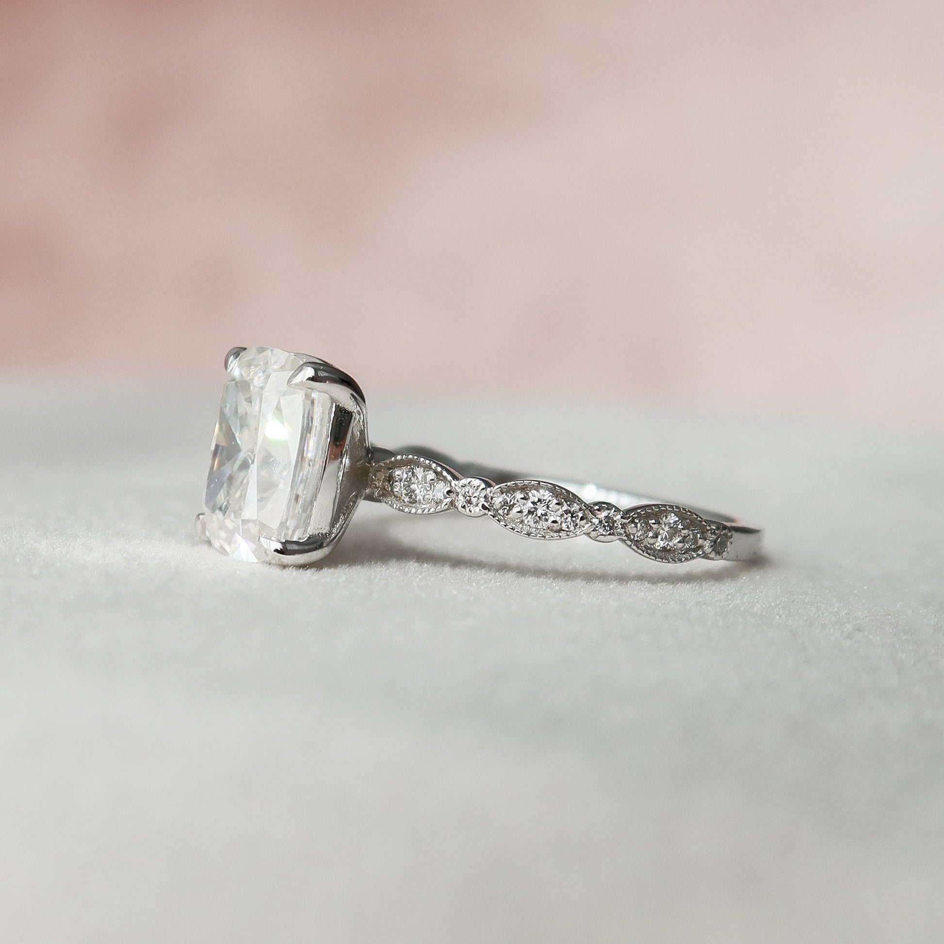 2.5 CT Cushion Pave Moissanite Engagement Ring