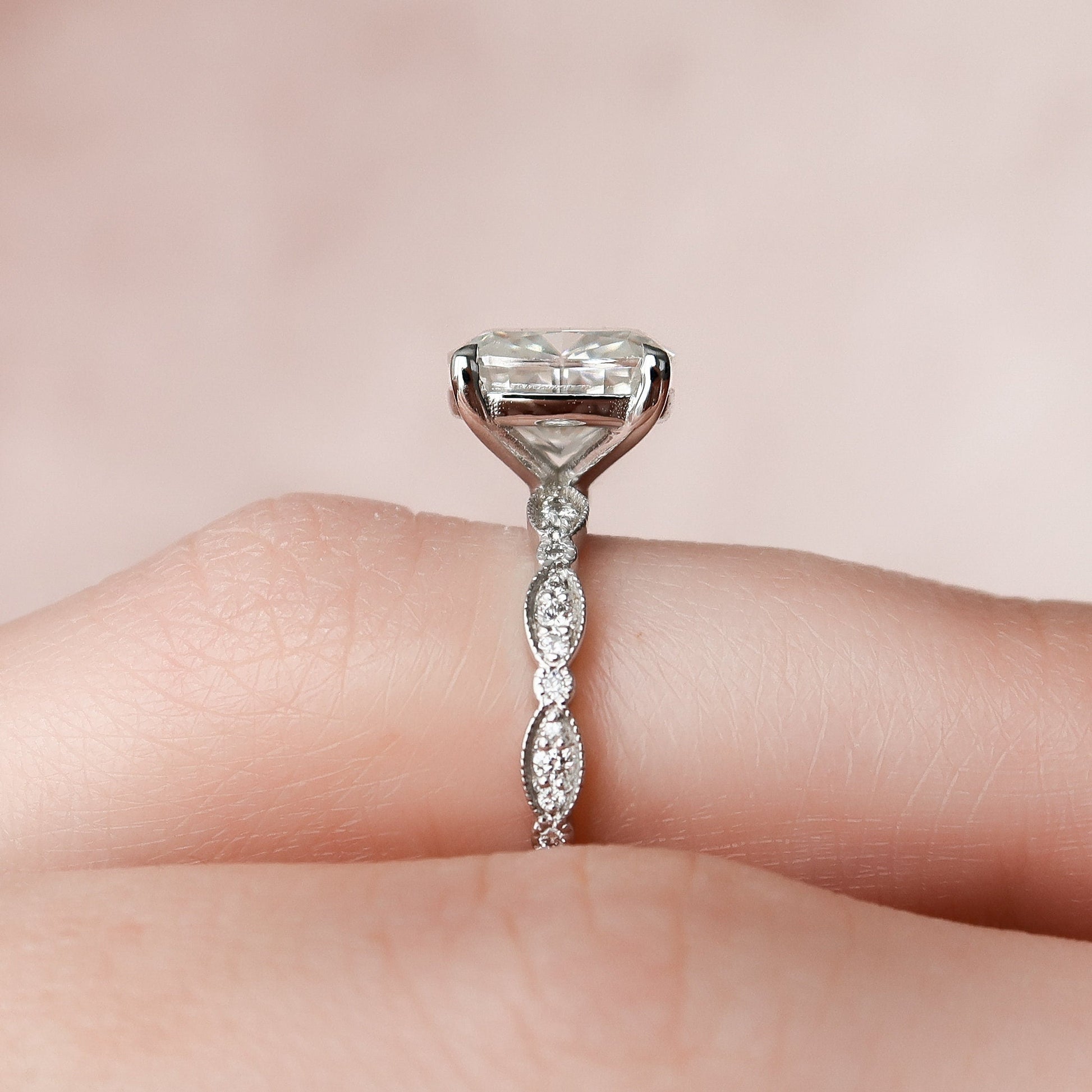 2.5 CT Cushion Pave Moissanite Engagement Ring