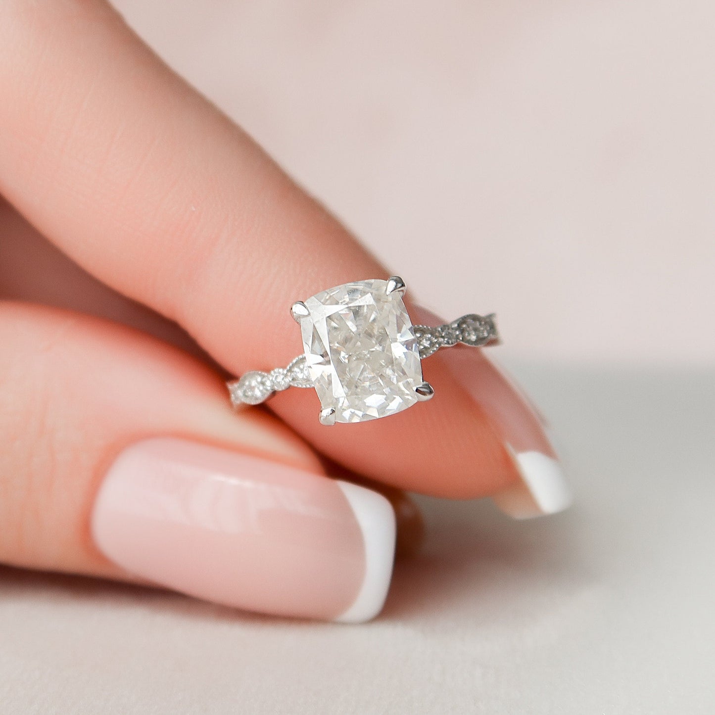 2.5 CT Cushion Pave Moissanite Engagement Ring
