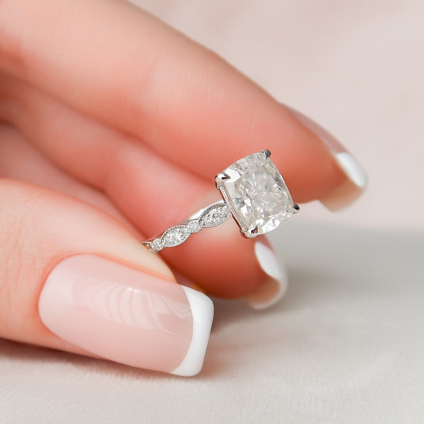 2.5 CT Cushion Pave Moissanite Engagement Ring