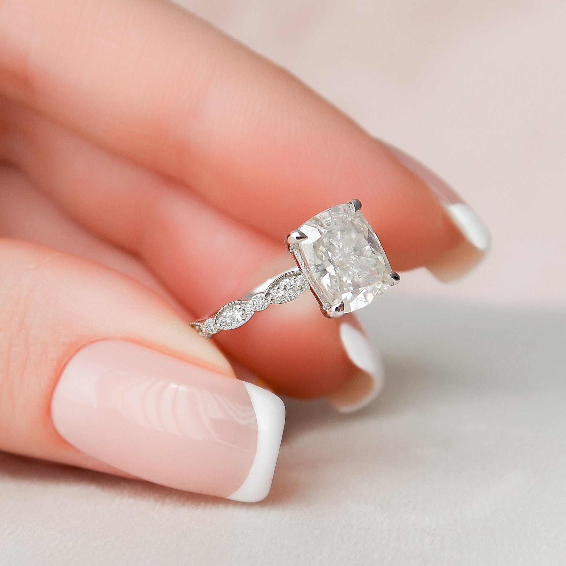2.5 CT Cushion Pave Moissanite Engagement Ring