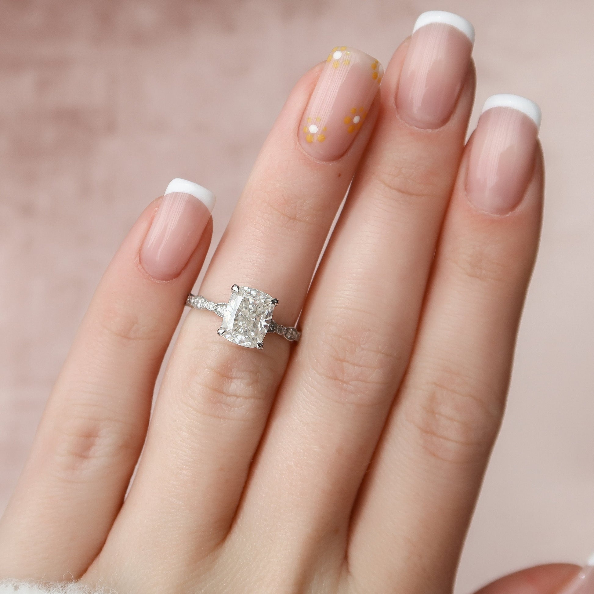 2.5 CT Cushion Pave Moissanite Engagement Ring