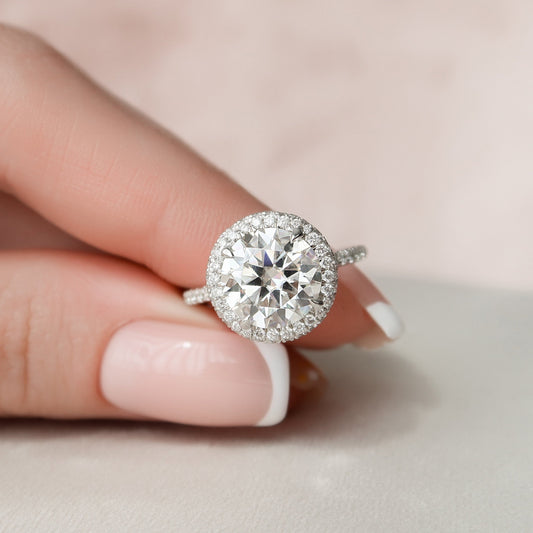 3.5 CT Round Halo & Pave Moissanite Engagement Ring