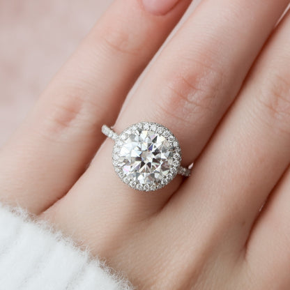 3.5 CT Round Halo & Pave Moissanite Engagement Ring