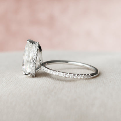 3 CT Pear Hidden Halo & Pave Moissanite Engagement Ring