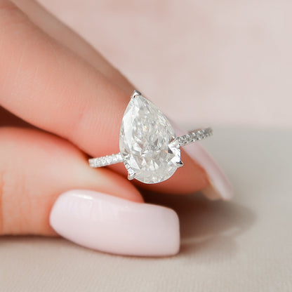 3 CT Pear Hidden Halo & Pave Moissanite Engagement Ring