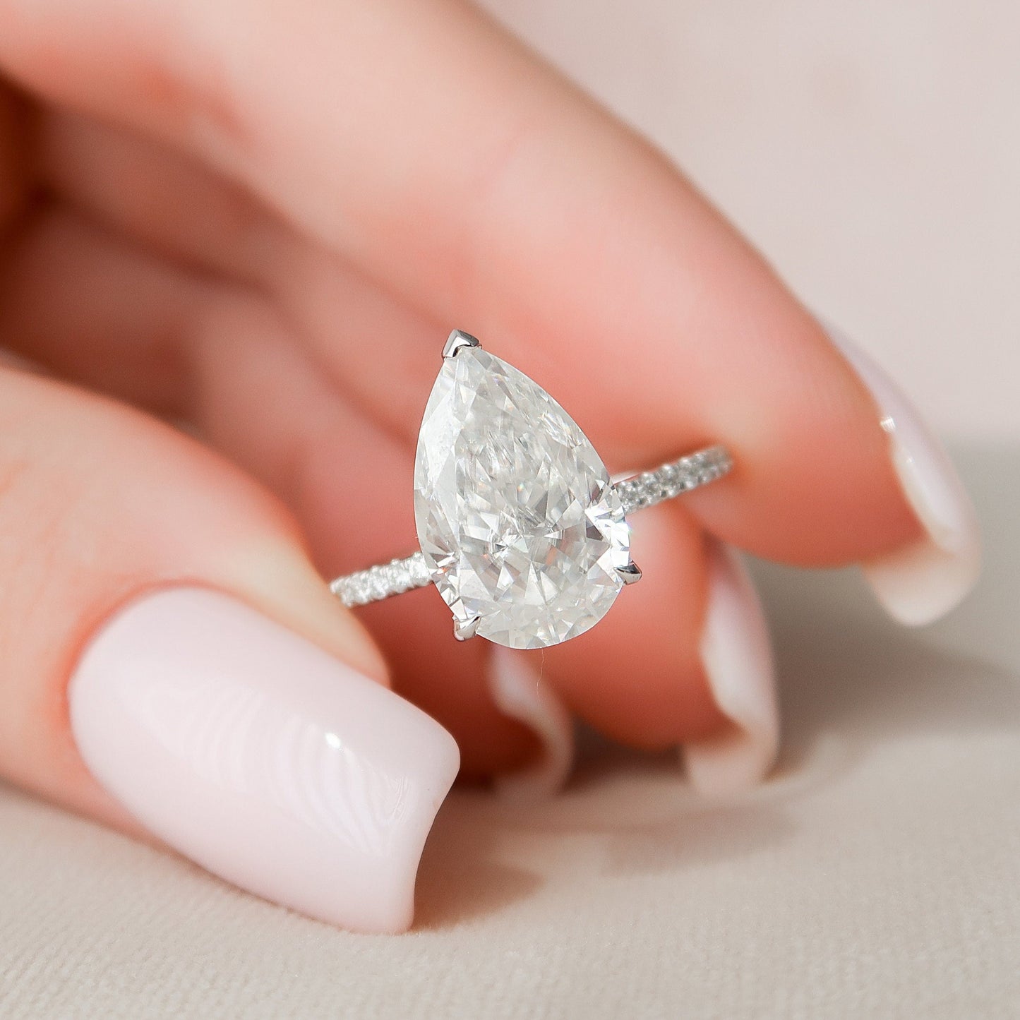 3 CT Pear Hidden Halo & Pave Moissanite Engagement Ring