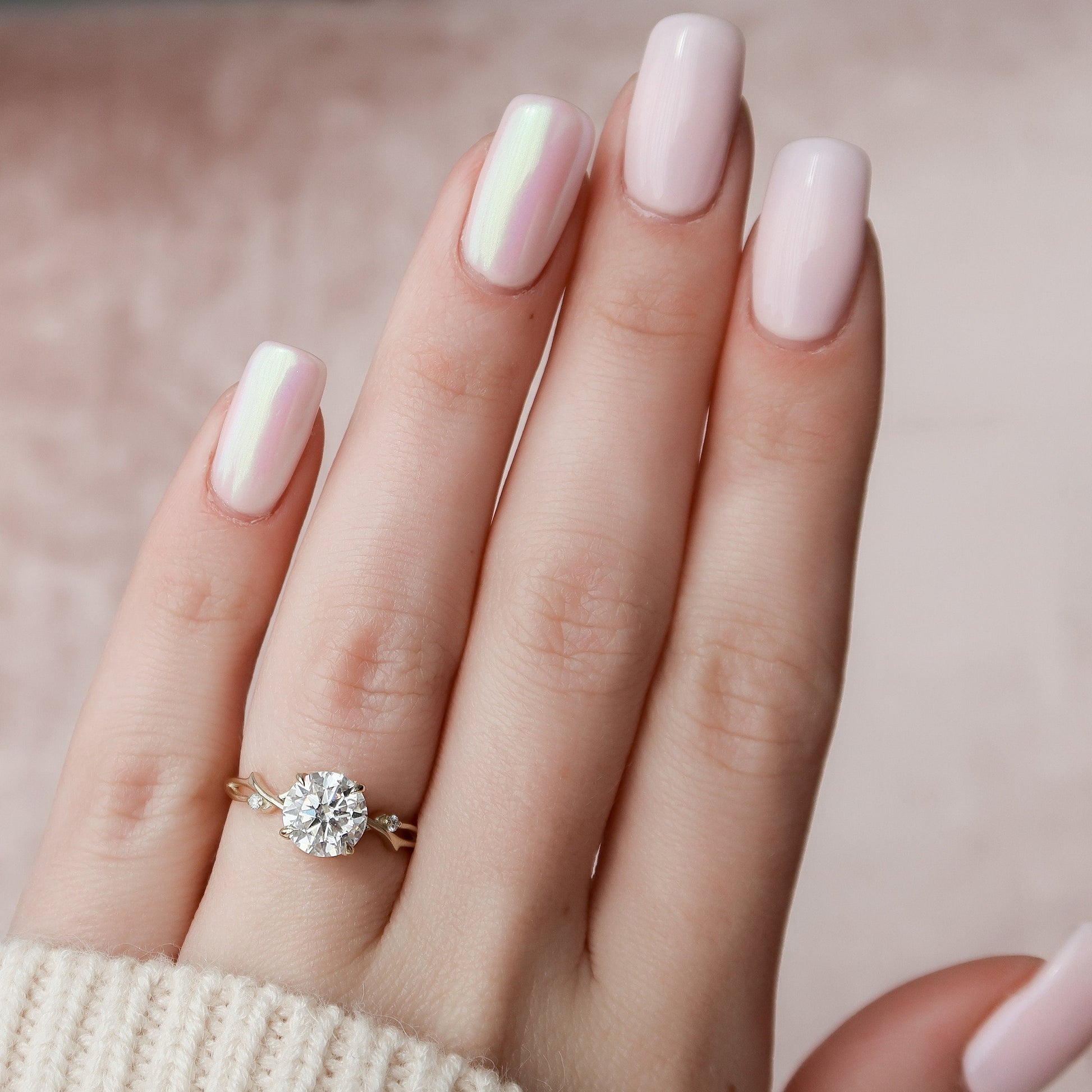 1.5 CT Round Twig Pave Moissanite Engagement Ring