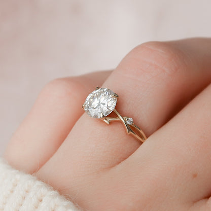 1.5 CT Round Twig Pave Moissanite Engagement Ring