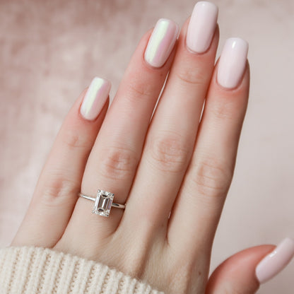 2 CT Emerald Hidden Halo Moissanite Engagement Ring