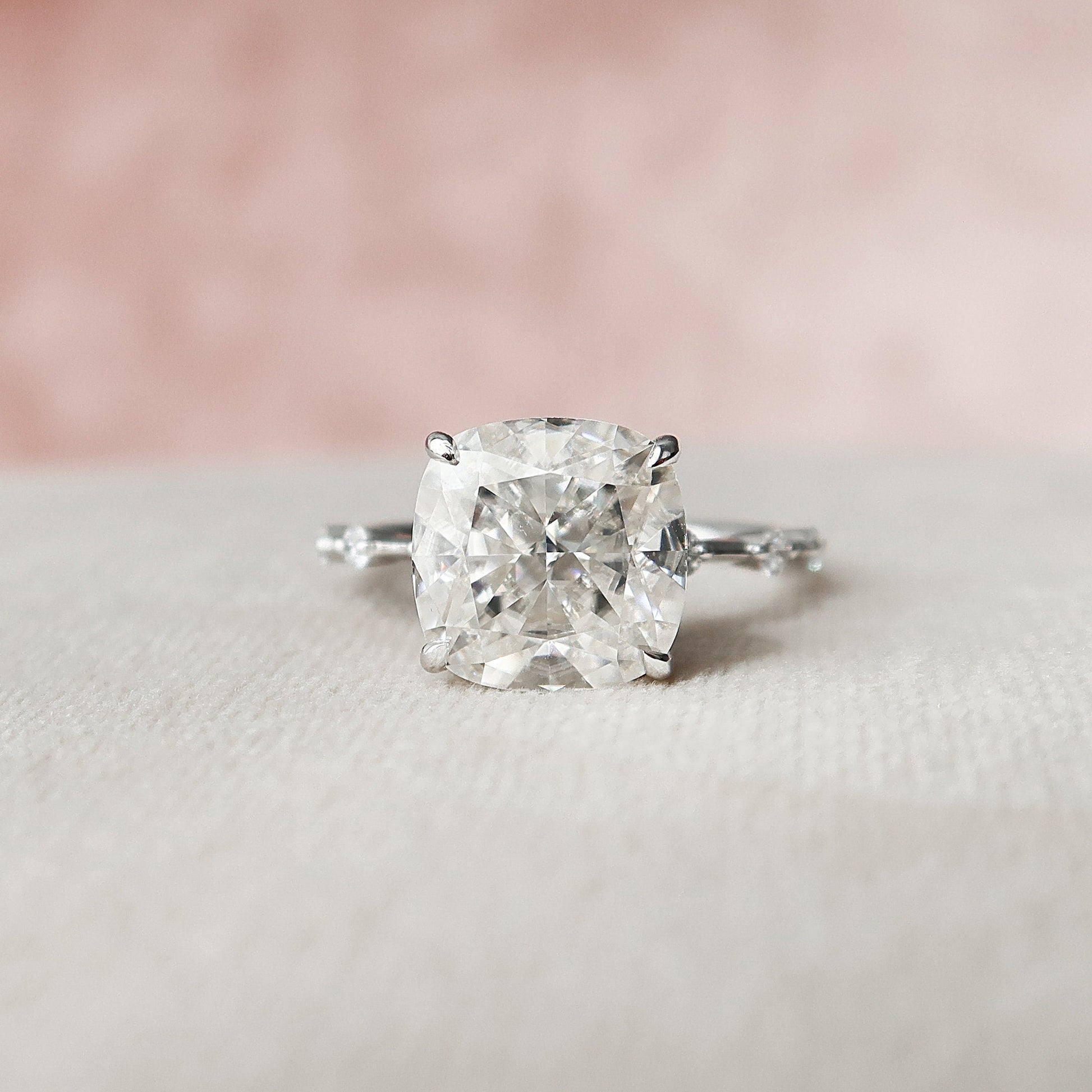 5 CT Cushion Dainty Pave Moissanite Engagement Ring
