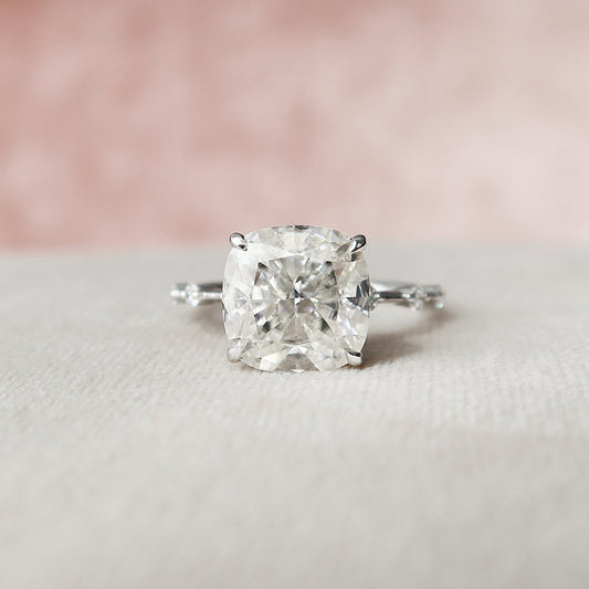 5 CT Cushion Dainty Pave Moissanite Engagement Ring