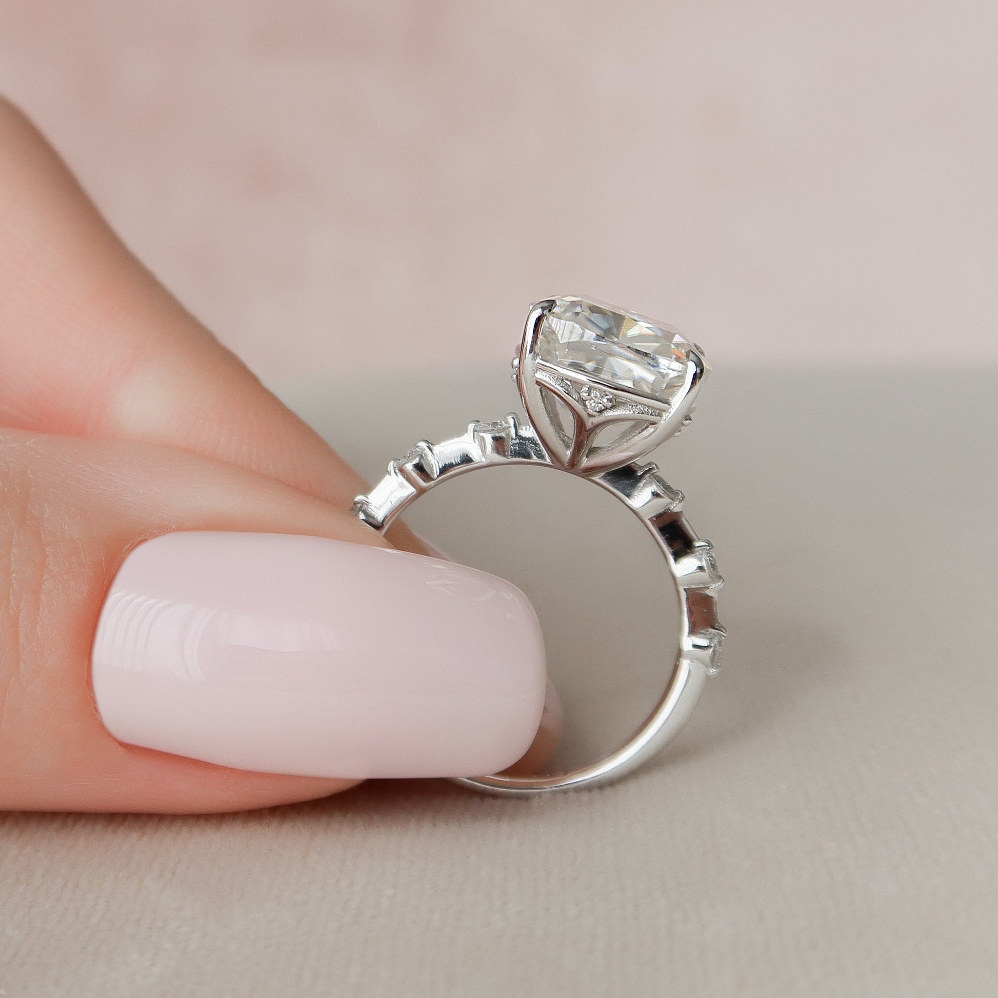 5 CT Cushion Dainty Pave Moissanite Engagement Ring