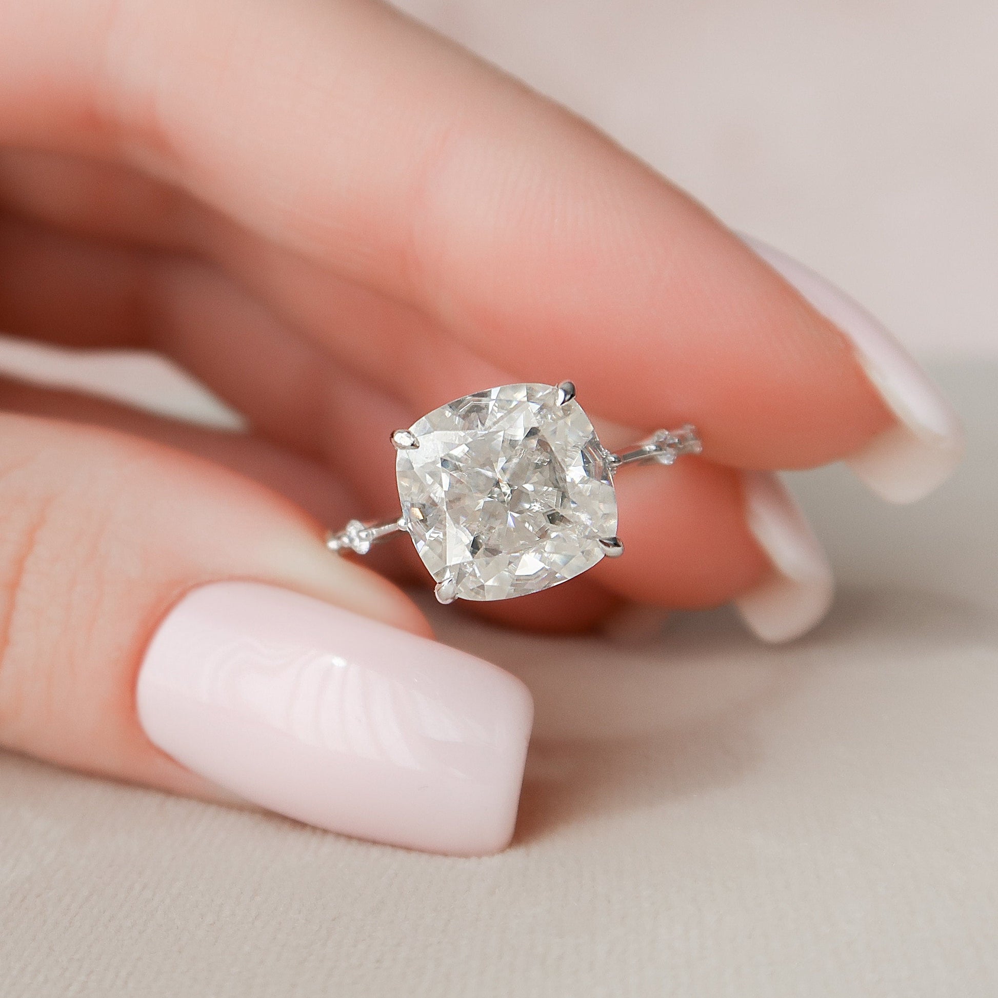 5 CT Cushion Dainty Pave Moissanite Engagement Ring