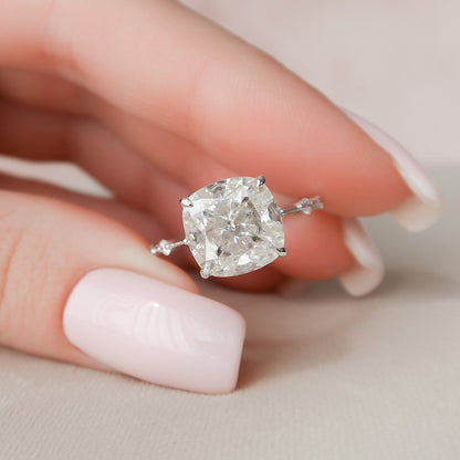 5 CT Cushion Dainty Pave Moissanite Engagement Ring