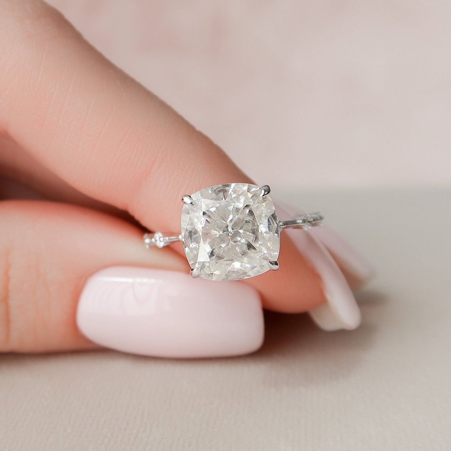 5 CT Cushion Dainty Pave Moissanite Engagement Ring
