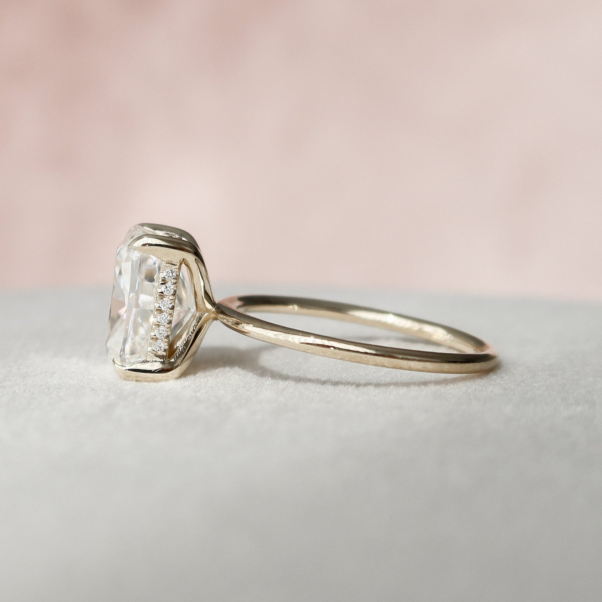 4.5 CT Elongated Cushion Hidden Halo Moissanite Engagement Ring
