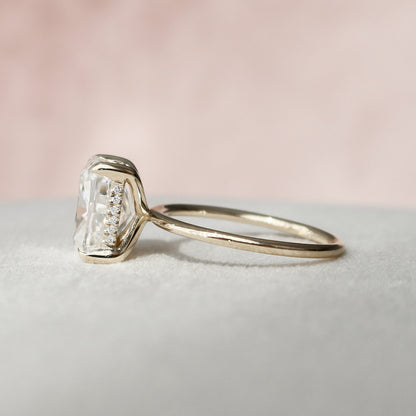 4.5 CT Elongated Cushion Hidden Halo Moissanite Engagement Ring
