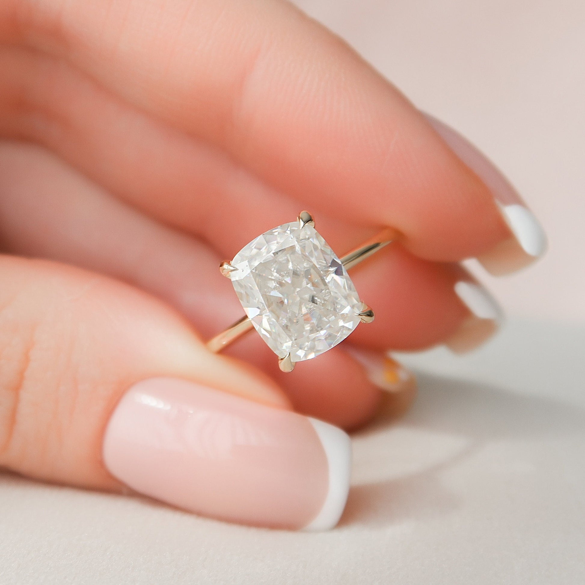 4.5 CT Elongated Cushion Hidden Halo Moissanite Engagement Ring