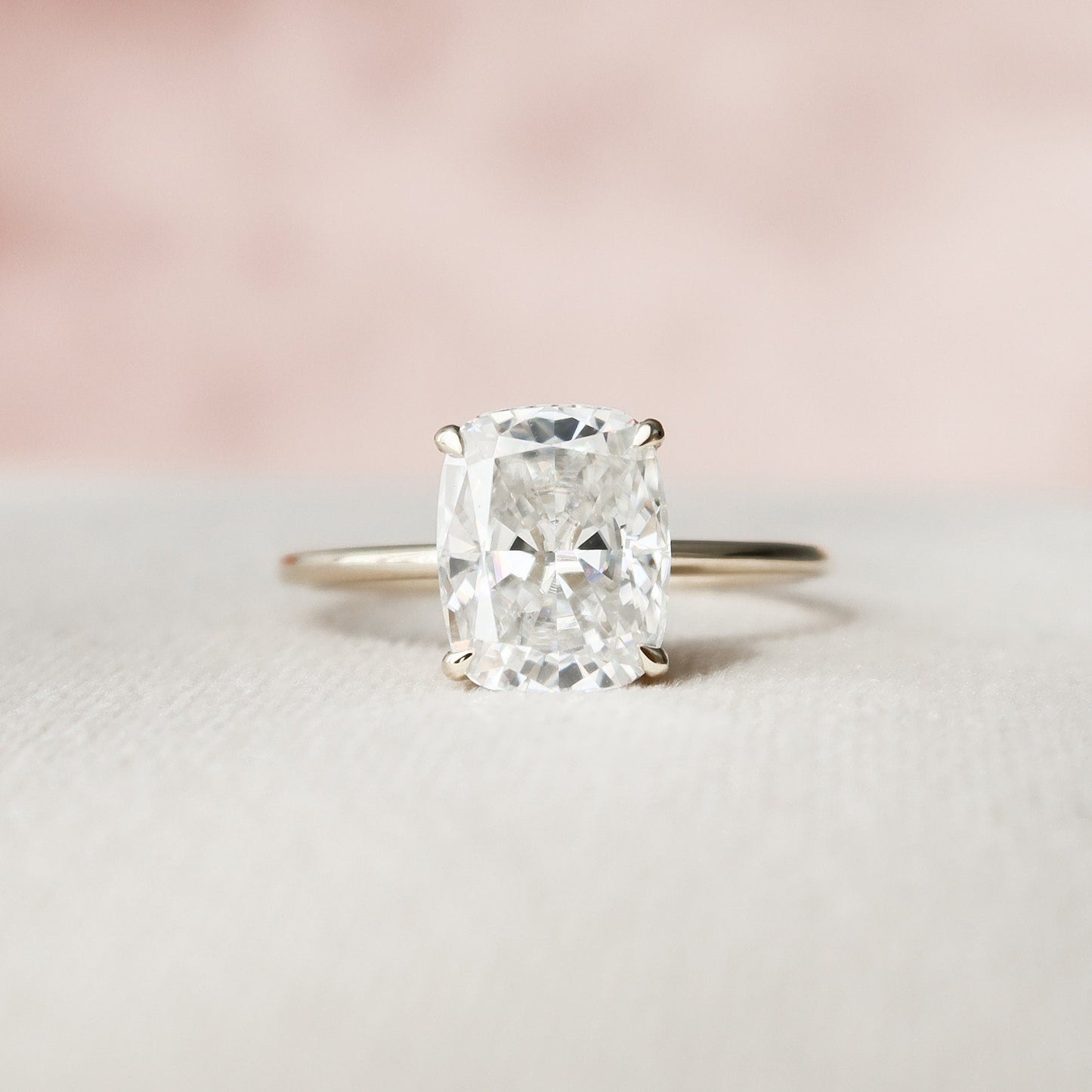 4 CT Elongated Cushion Hidden Halo Moissanite Engagement Ring