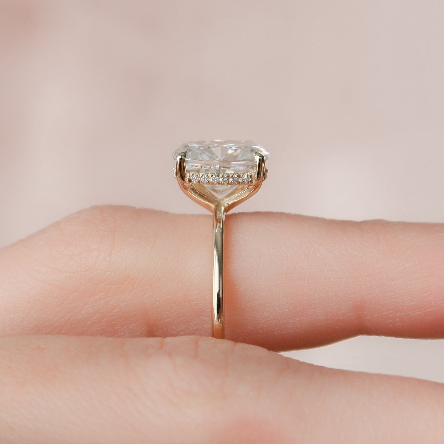 4 CT Elongated Cushion Hidden Halo Moissanite Engagement Ring