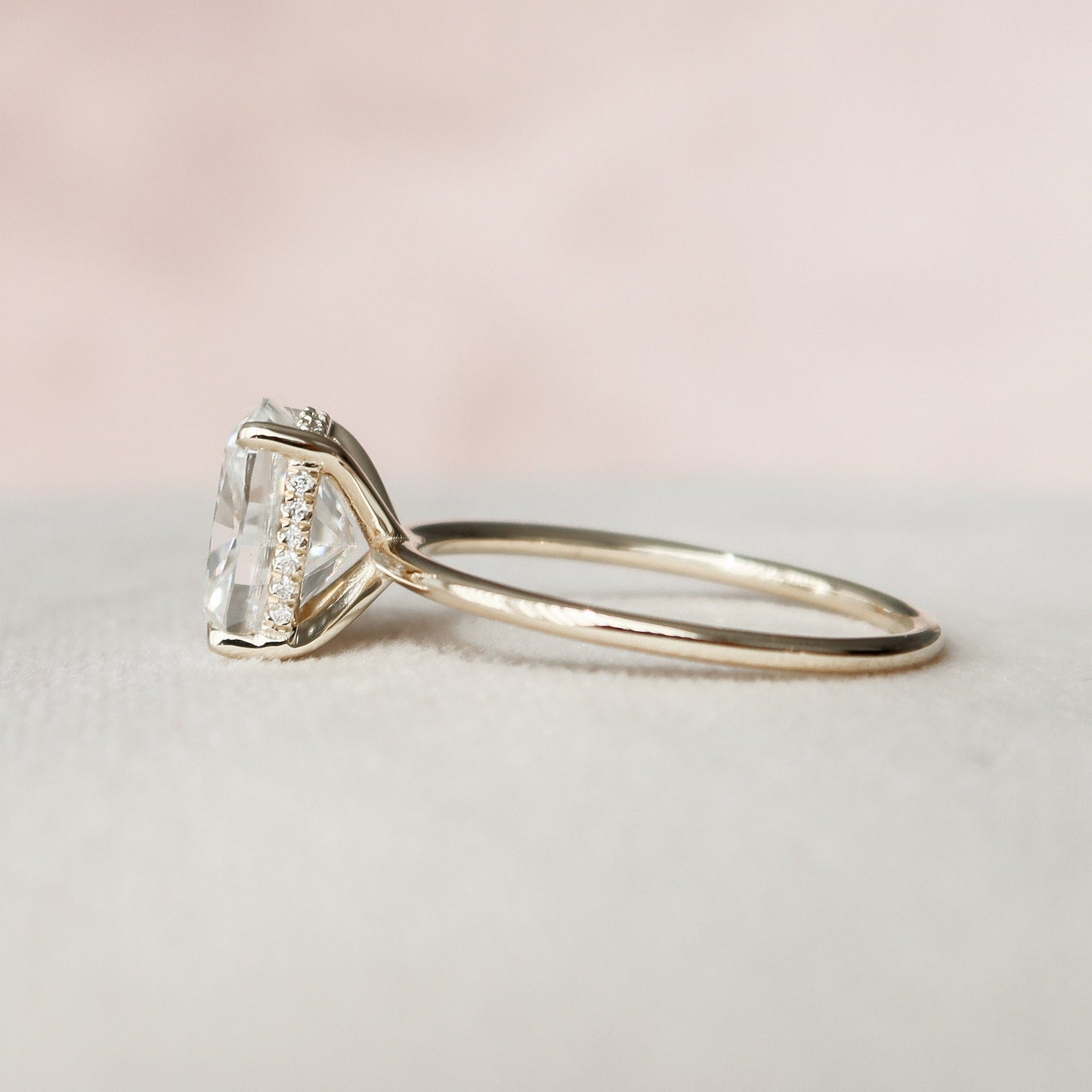 4 CT Elongated Cushion Hidden Halo Moissanite Engagement Ring