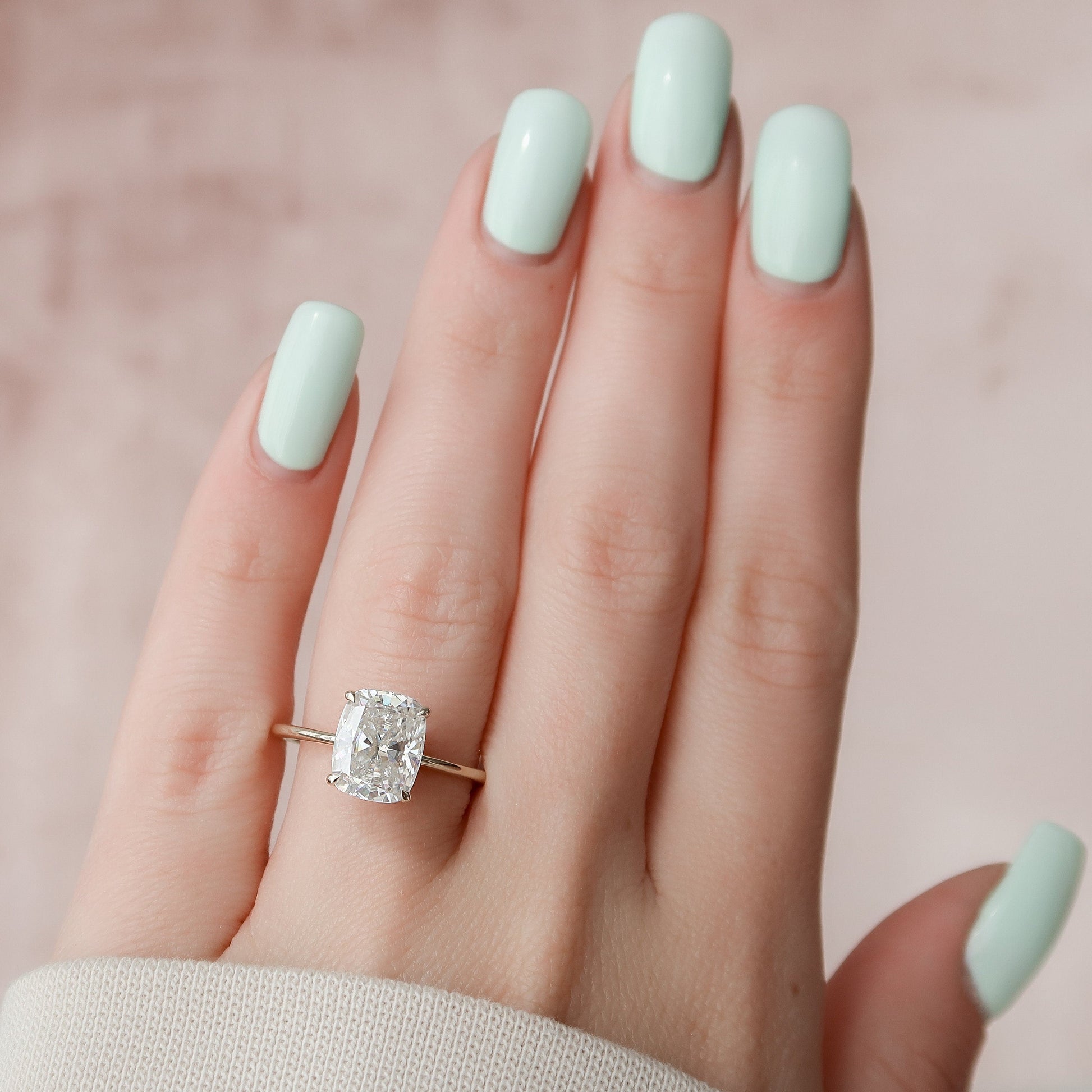 4 CT Elongated Cushion Hidden Halo Moissanite Engagement Ring