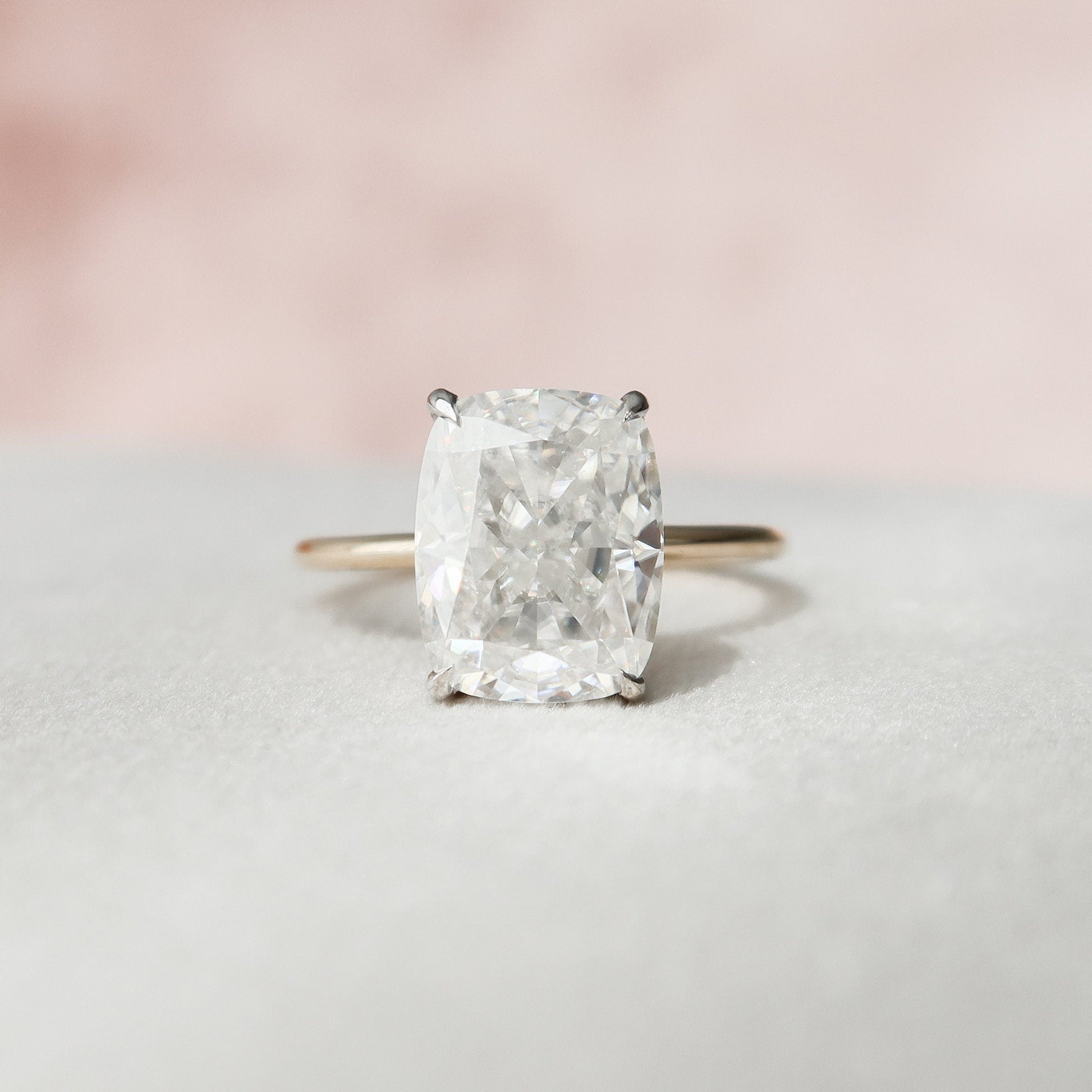 4 CT Elongated Cushion Hidden Halo Moissanite Engagement Ring