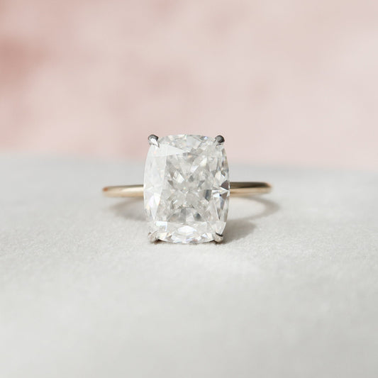 4 CT Elongated Cushion Hidden Halo Moissanite Engagement Ring