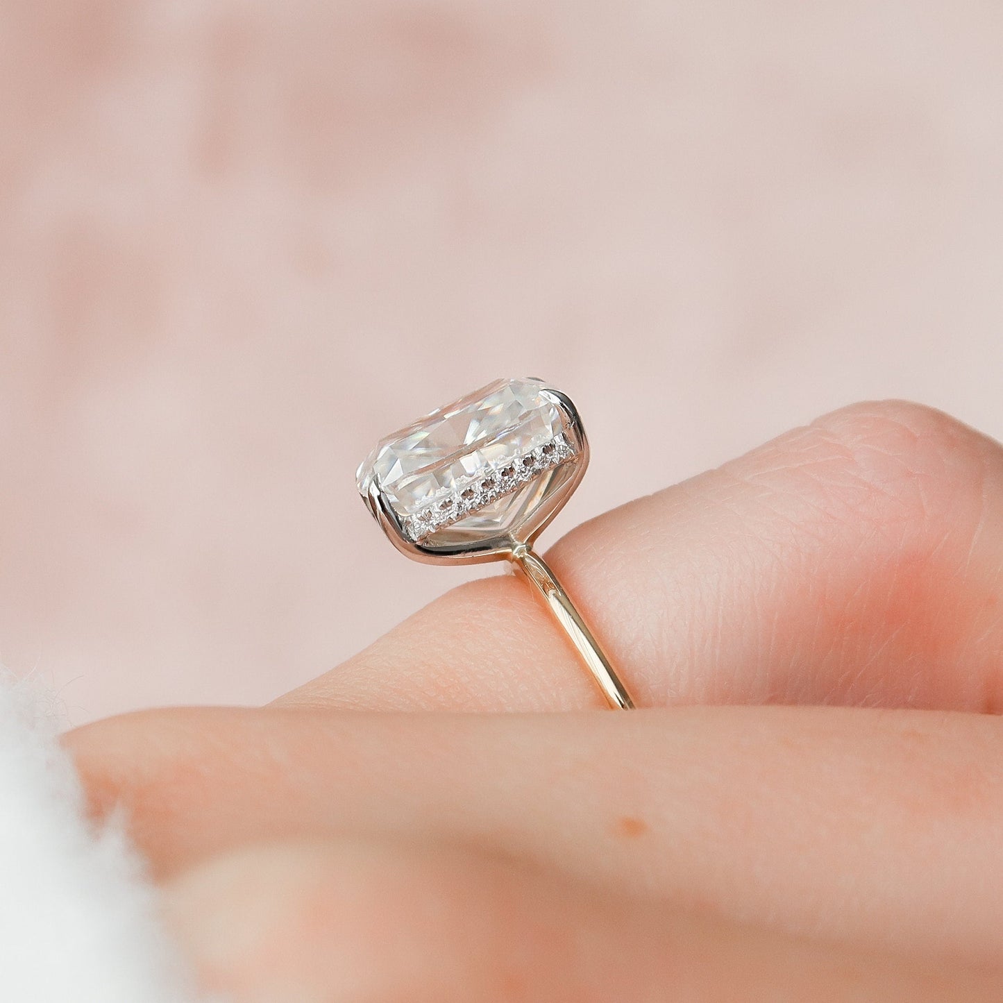 4 CT Elongated Cushion Hidden Halo Moissanite Engagement Ring