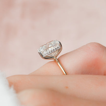 4 CT Elongated Cushion Hidden Halo Moissanite Engagement Ring