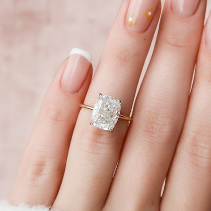 4 CT Elongated Cushion Hidden Halo Moissanite Engagement Ring