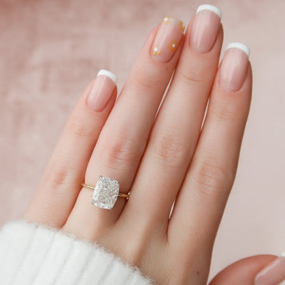 4 CT Elongated Cushion Hidden Halo Moissanite Engagement Ring