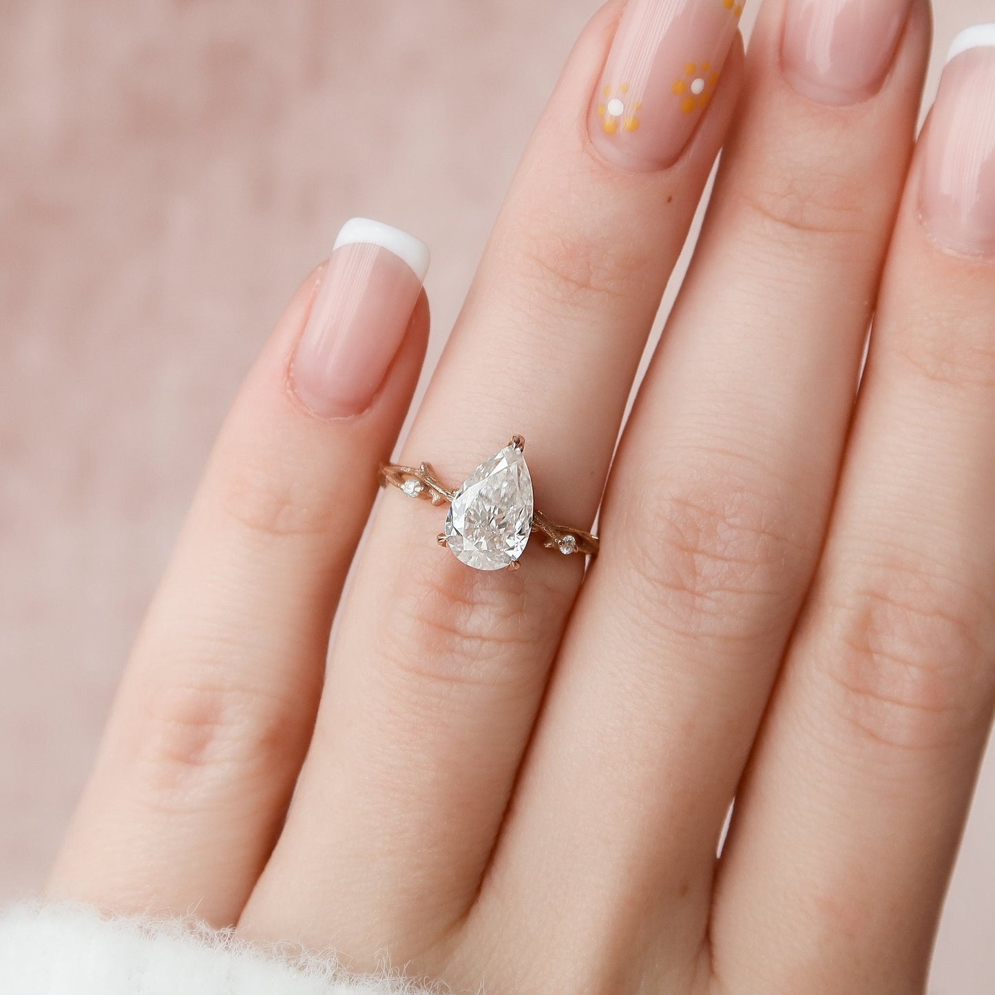 1.5 CT Pear Twig Pave Moissanite Engagement Ring