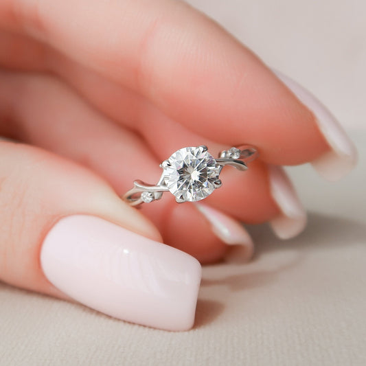 1 CT Round Twig Pave Moissanite Engagement Ring
