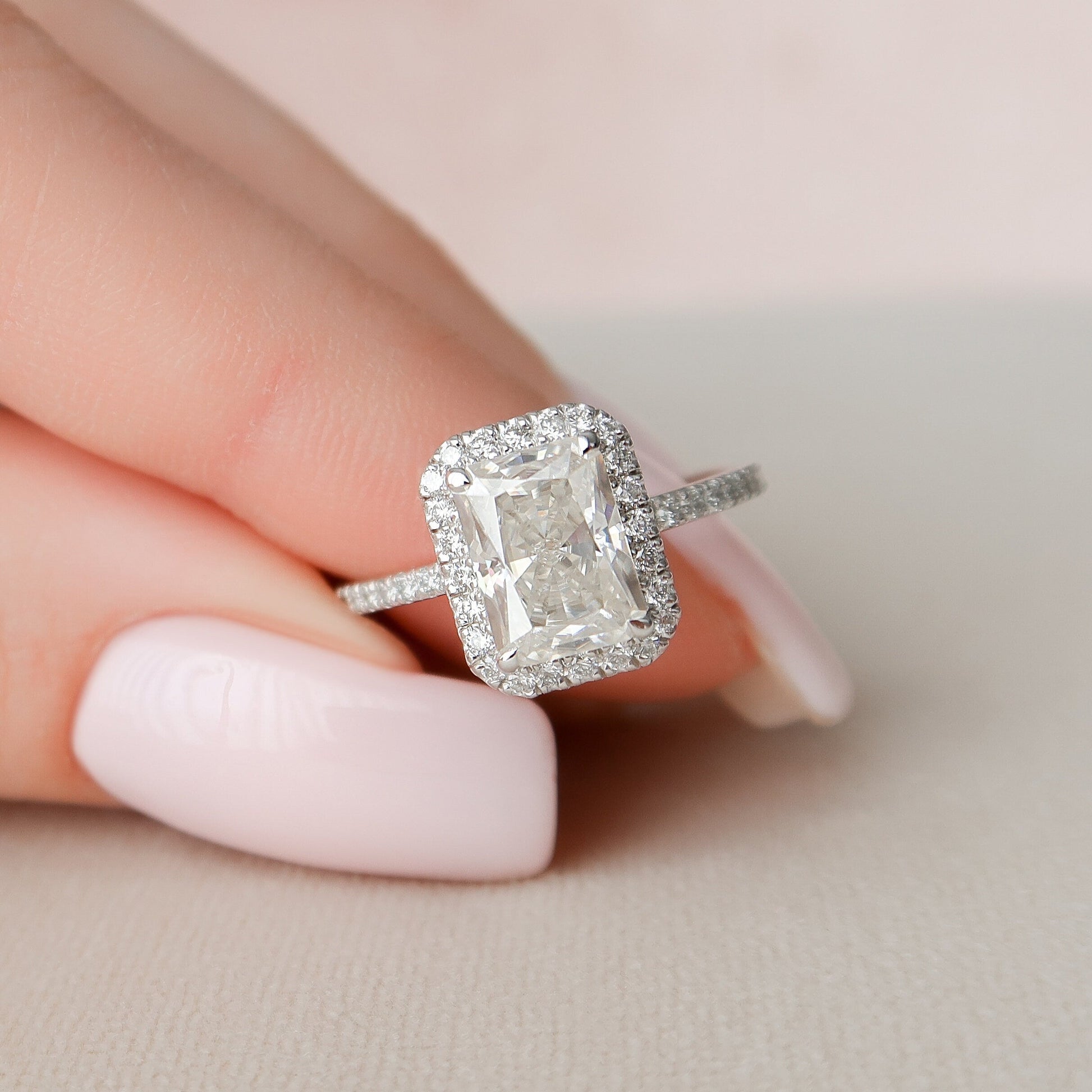 2 CT Radiant Hidden Halo & Pave Moissanite Engagement Ring