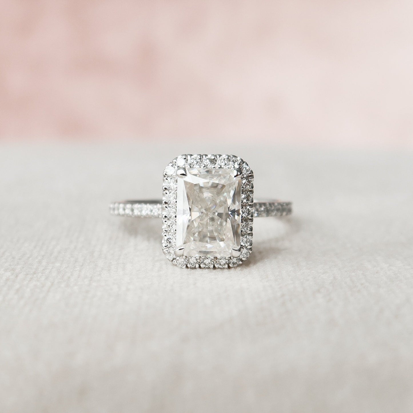 2 CT Radiant Hidden Halo & Pave Moissanite Engagement Ring