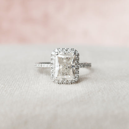 2 CT Radiant Hidden Halo & Pave Moissanite Engagement Ring
