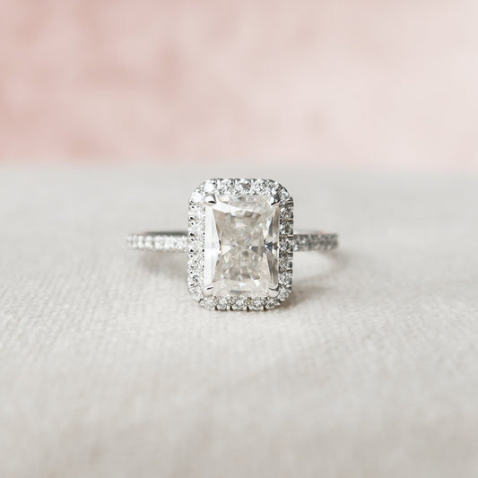 2 CT Radiant Hidden Halo & Pave Moissanite Engagement Ring