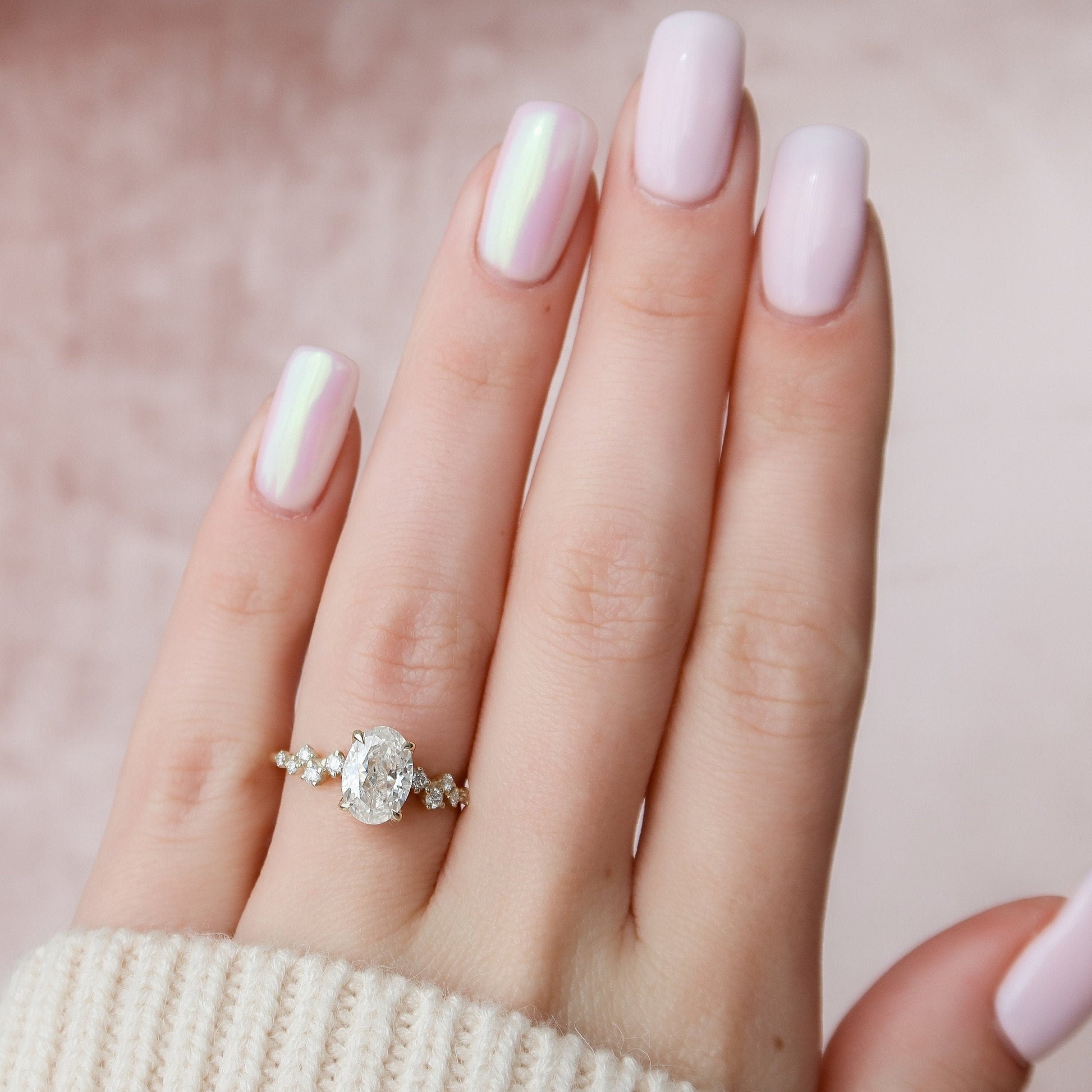 1.5 CT Oval Hidden Halo & Pave Moissanite Engagement Ring