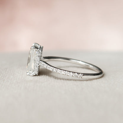 2.5 CT Radiant Hidden Halo & Pave Moissanite Engagement Ring